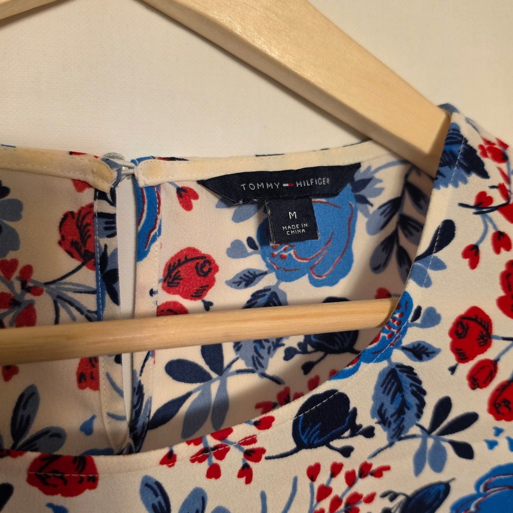 Tommy Hilfiger Floral Print Sleeveless Blouse Blue Red White Medium - Picture 3 of 8